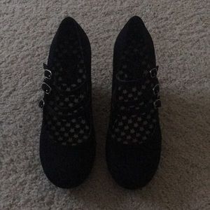 Black suede wedge heels